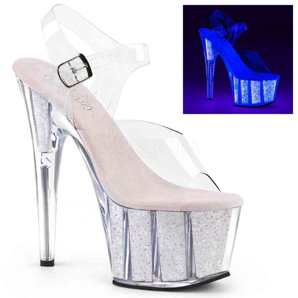 Pleaser - ADORE708UVG Sandale à bride à la cheville, Pole dance chaussures - Chaussures de pole dance - Transparent/Rose Product image